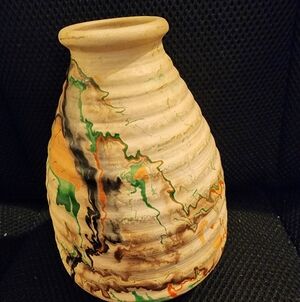 Vintage Nemadji Pottery Vase Native Clay USA Swirl Drip Glaze Rustic Boho Decor